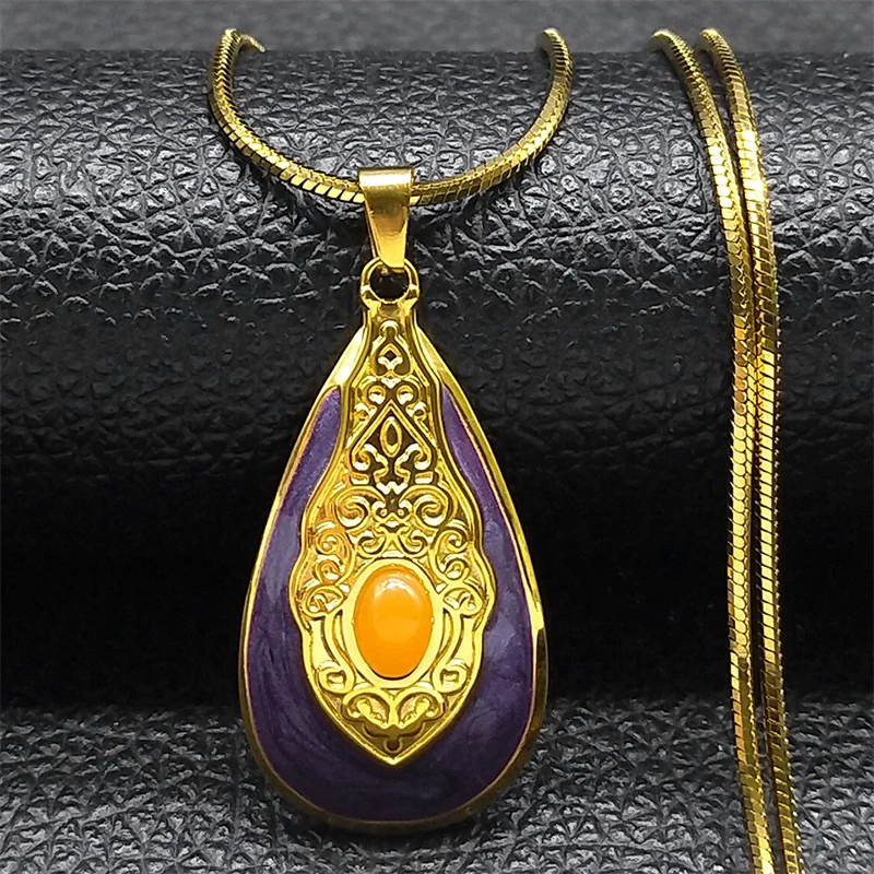 Elegant Boho Purple Water Drop Pendant Necklace Women Stainless Steel Aesthetic Clavicle Chain Female Wedding Jewelry NZZZ391S01
Elegant Boho Purple Water Drop Pendant Necklace Women Stainless Steel Aesthetic Clavicle Chain Female Wedding Jewelry NZZZ391S01