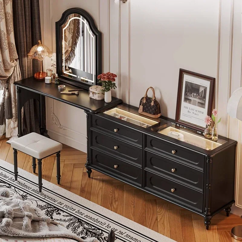 American chest dresser, integrated French retro bedroom, bedside storage cabinet, solid wood six chest retractable makeup table
American chest dresser, integrated French retro bedroom, bedside storage cabinet, solid wood six chest retractable makeup table