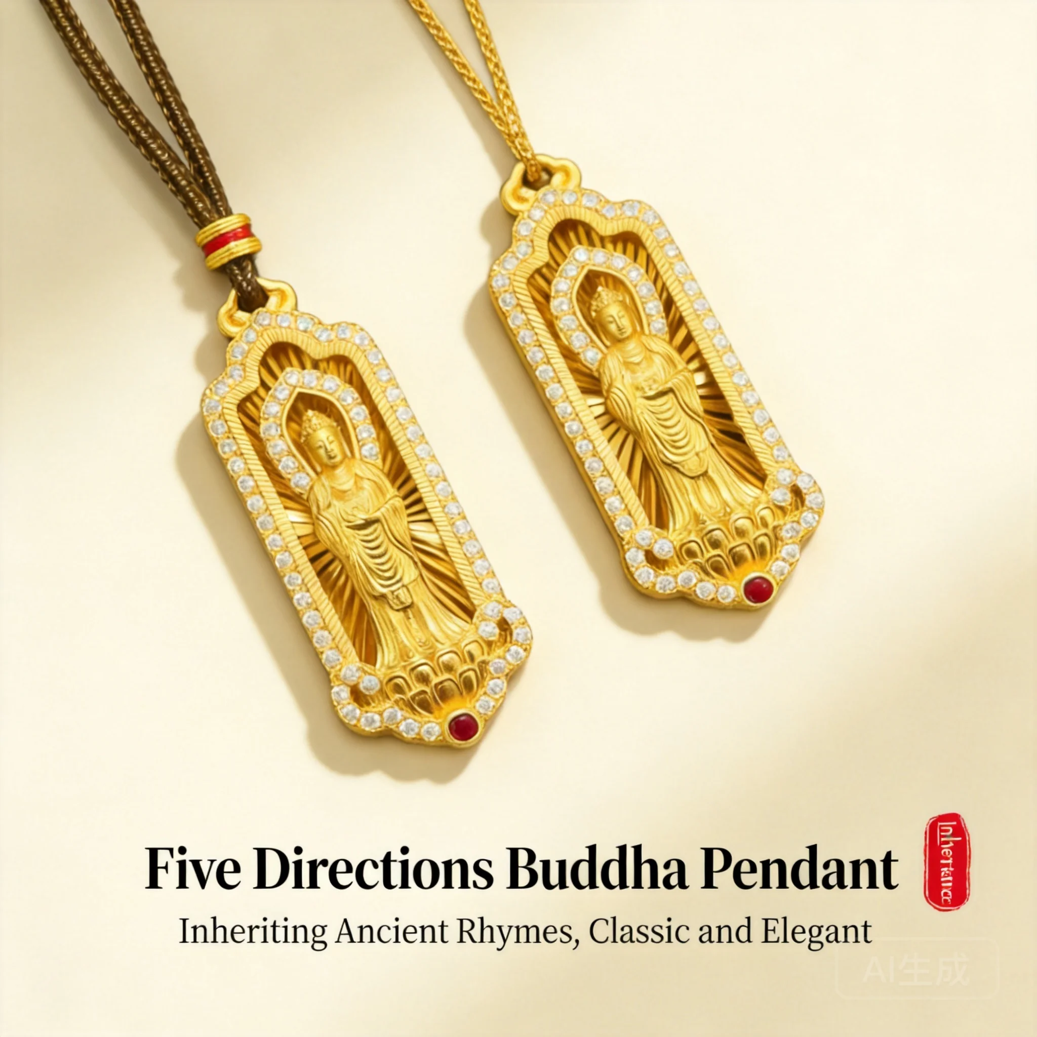 Chinese Style Lucky Blessing Five Dhyani Buddhas Pendant Gold Plated Inlaid Zircon Cnc Craft Necklace With Braided Rope Fortune
Chinese Style Lucky Blessing Five Dhyani Buddhas Pendant Gold Plated Inlaid Zircon Cnc Craft Necklace With Braided Rope Fortune
