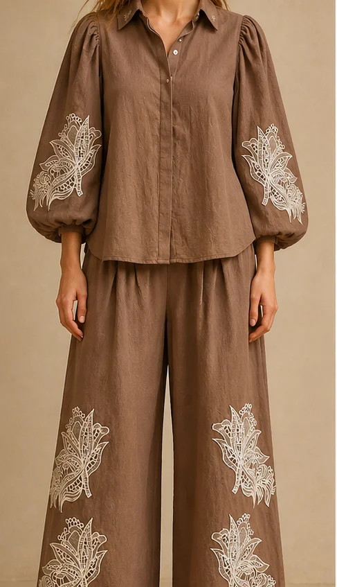 Meira Color Elegant Vacation Heavy Embroidery Puff Sleeve Blouse Wide Leg Pants Two Piece Set Women Festival Going Out Vacation
Meira Color Elegant Vacation Heavy Embroidery Puff Sleeve Blouse Wide Leg Pants Two Piece Set Women Festival Going Out Vacation