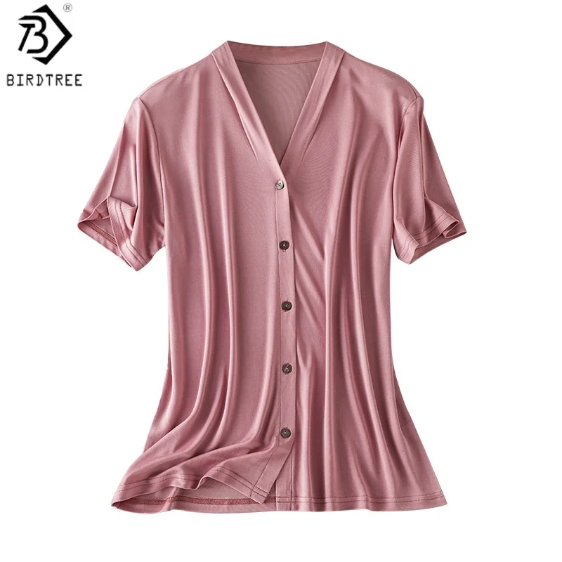 Birdtree, 23% Real Silk 77% Viscose Solid T shirt, V-neck Single Breasted Tops, Women's Short Sleeve Shirt, 2026 New T61034JF
Birdtree, 23% Real Silk 77% Viscose Solid T shirt, V-neck Single Breasted Tops, Women's Short Sleeve Shirt, 2026 New T61034JF