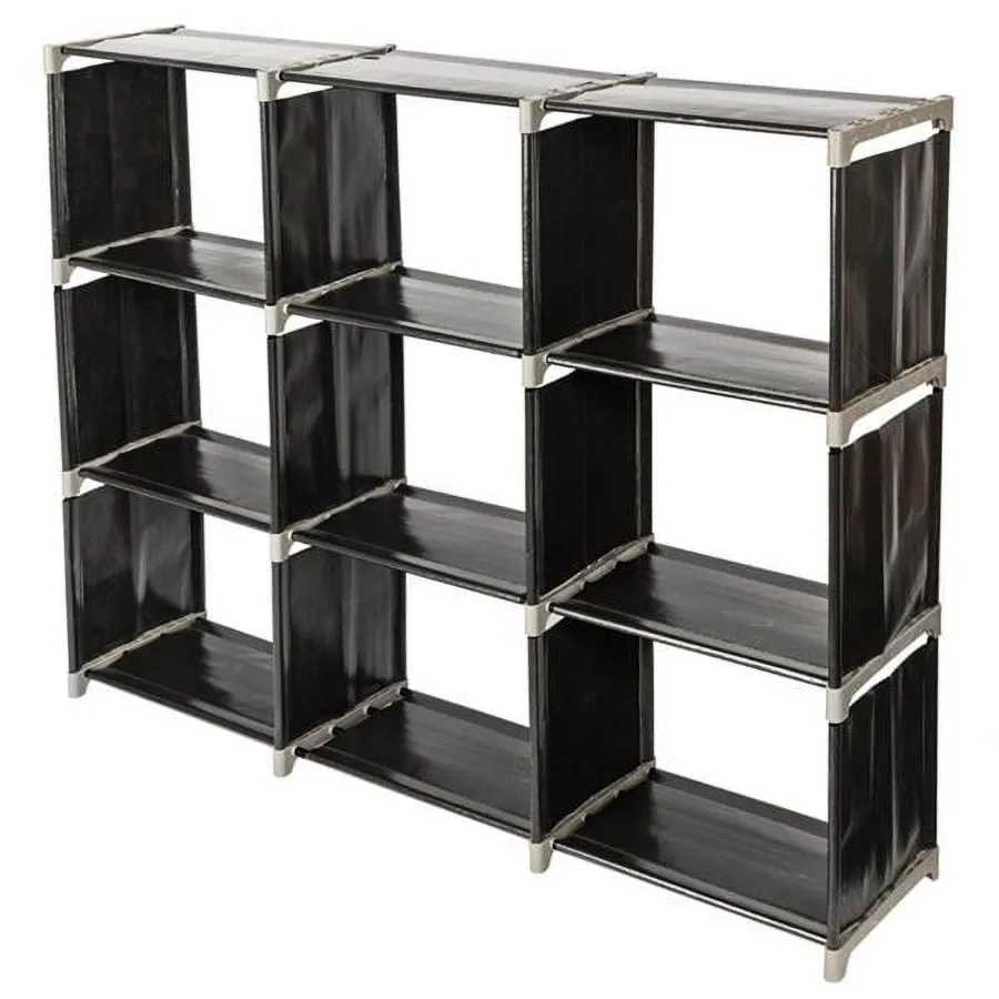 Black 3-Tier 9-Cube Storage Organizer - Steel and Waterproof Fabric Shelves for Bathroom Kitchen Office
Black 3-Tier 9-Cube Storage Organizer - Steel and Waterproof Fabric Shelves for Bathroom Kitchen Office