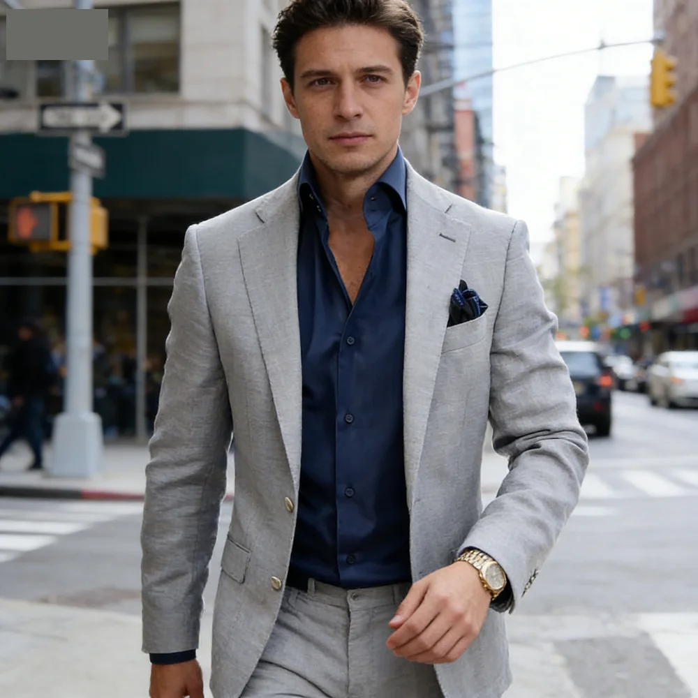 Blue Linen Slim Fit Men's Terno with Notched Lapel Wedding Suit Casual Blazer Pants Summer Groomsmen Smoking Attire
Blue Linen Slim Fit Men's Terno with Notched Lapel Wedding Suit Casual Blazer Pants Summer Groomsmen Smoking Attire