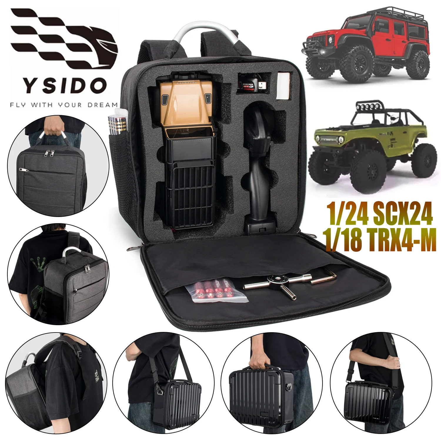 YSIDO 1:18 TRX4M 1:24 SCX24 RC Car Storage Bag Backpack Shoulder Carry Outdoor Waterproof for Defender Bronco RC Crawler Model
YSIDO 1:18 TRX4M 1:24 SCX24 RC Car Storage Bag Backpack Shoulder Carry Outdoor Waterproof for Defender Bronco RC Crawler Model