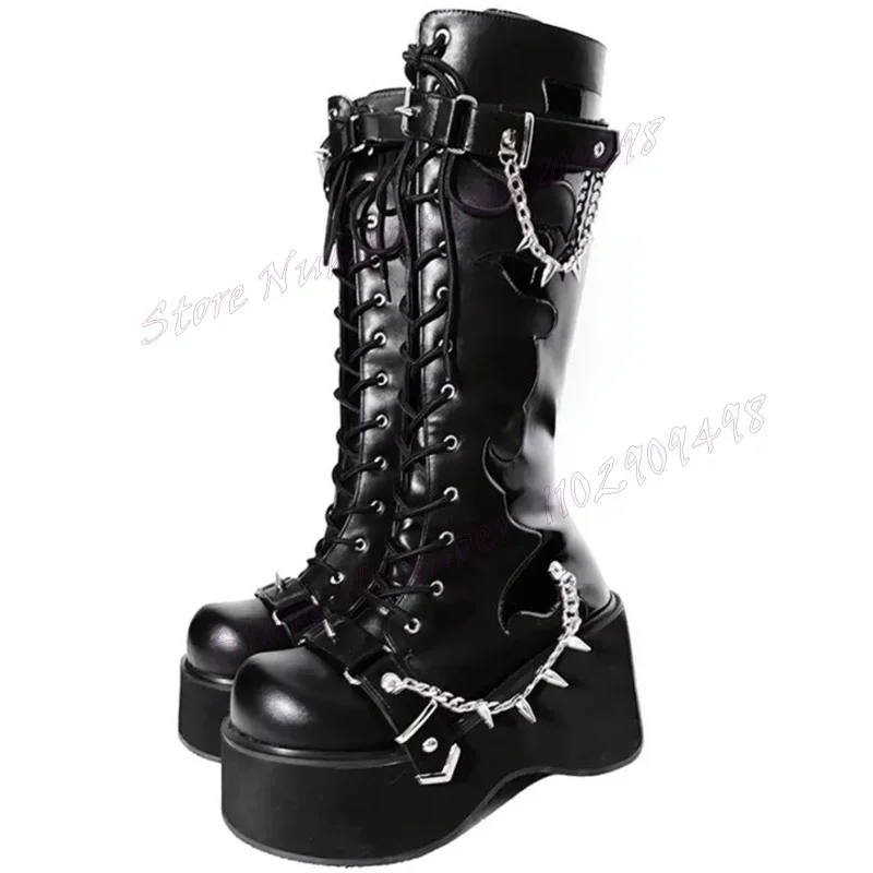 Black Metal Chaon Wedges Heels Boots Round Toe Platform Shoes for Women Matte Leather Punk Style Shoes 2025 Zapatos Para Mujere
Black Metal Chaon Wedges Heels Boots Round Toe Platform Shoes for Women Matte Leather Punk Style Shoes 2025 Zapatos Para Mujere