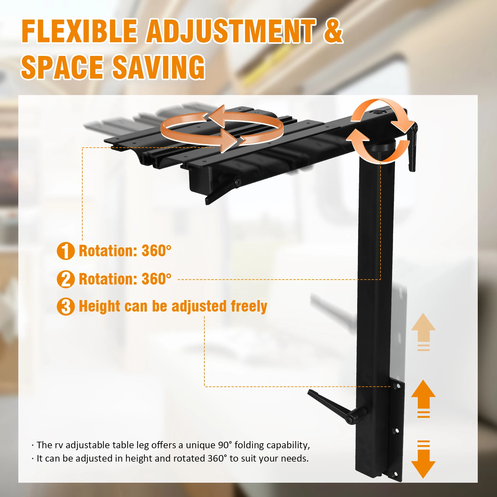 RV Adjustable Table Leg 360 Degree Swivel Aluminum Alloy Removable RV Table Leg Folding Table Leg for Caravan Motorhome Yachts
RV Adjustable Table Leg 360 Degree Swivel Aluminum Alloy Removable RV Table Leg Folding Table Leg for Caravan Motorhome Yachts