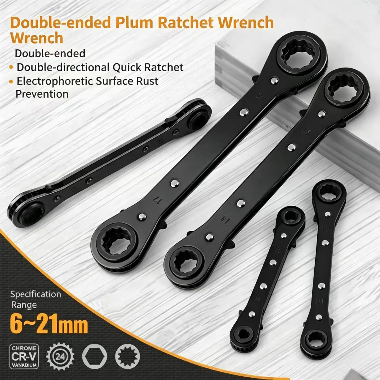 5Pcs Quick Reversible Double End Ratchet Wrench Set, Chrome Vanadium Steel, 6-21mm Full Sizes (6-8/10-12/11-13/14-17/19-21mm), A
5Pcs Quick Reversible Double End Ratchet Wrench Set, Chrome Vanadium Steel, 6-21mm Full Sizes (6-8/10-12/11-13/14-17/19-21mm), A