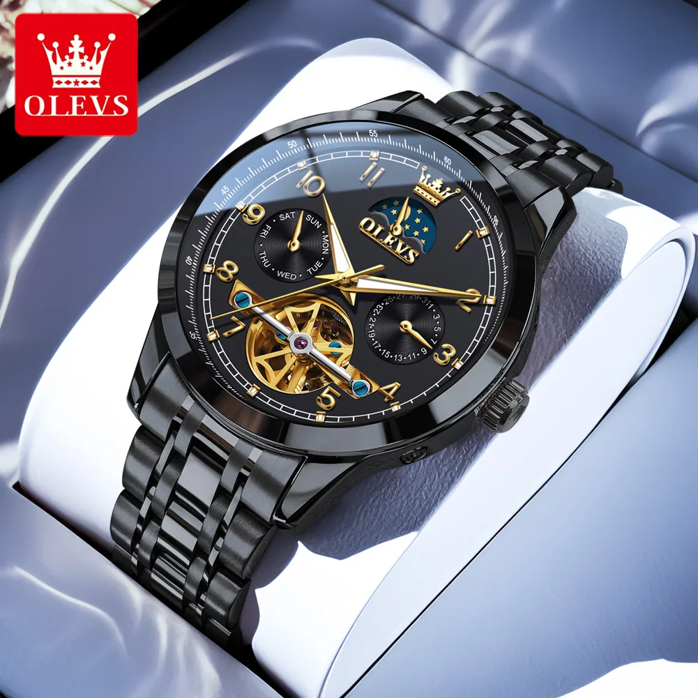 OLEVS Fashion Moon Phase Luxury Tourbillon Watch Men Multifunction Mechanical Wristwatch Steel Waterproof Luminous Date Watches
OLEVS Fashion Moon Phase Luxury Tourbillon Watch Men Multifunction Mechanical Wristwatch Steel Waterproof Luminous Date Watches