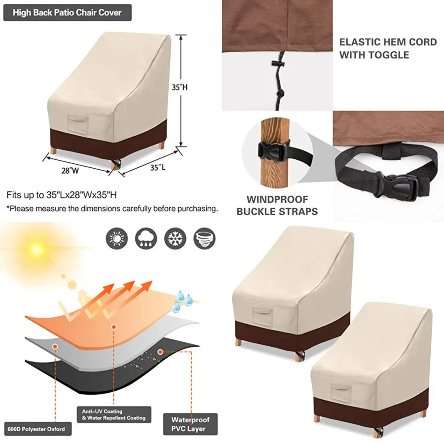High Back Patio Chair Cover, Waterproof Outdoor Chair Covers, 600D Heavy Duty High-Back Chair Outdoor Patio Furniture Cover - -
High Back Patio Chair Cover, Waterproof Outdoor Chair Covers, 600D Heavy Duty High-Back Chair Outdoor Patio Furniture Cover - -