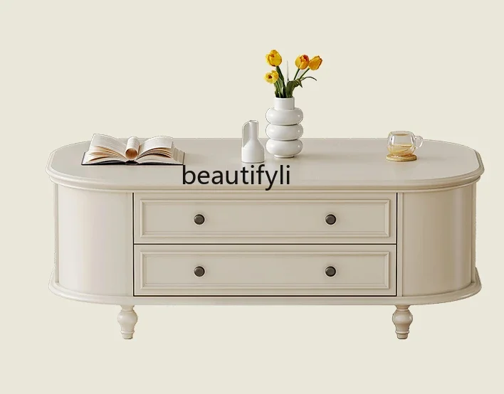 French cream style oval coffee table simple modern living room household small apartment American solid wood, tea table
French cream style oval coffee table simple modern living room household small apartment American solid wood, tea table