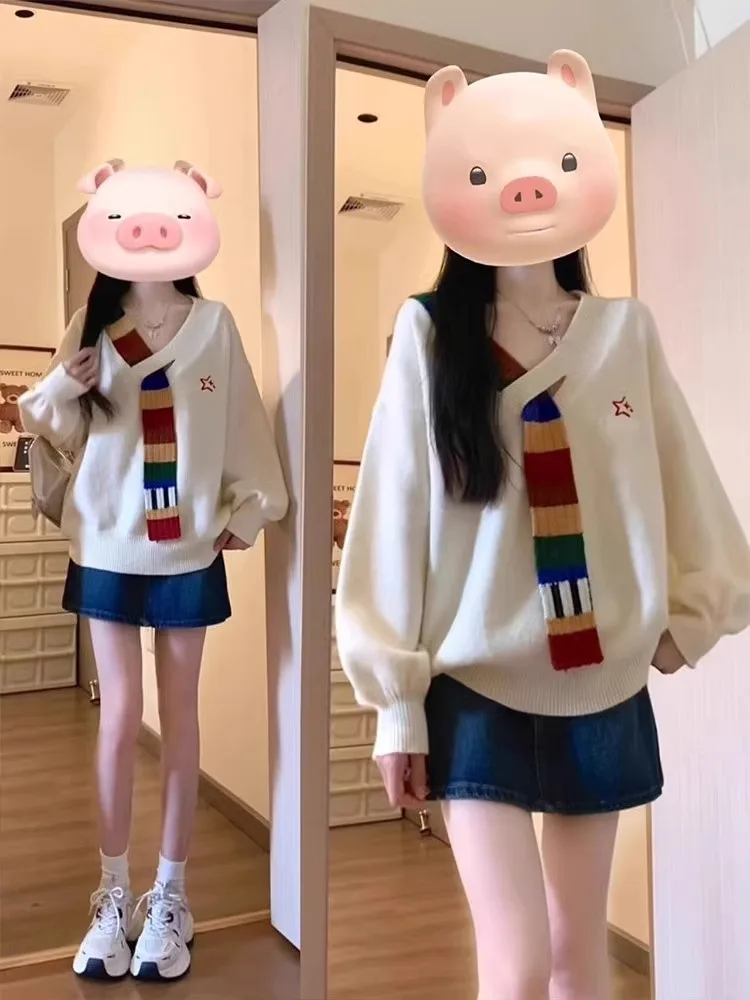 American Retro Rainbow Scarf Spliced Knitted Sweatshirt 2024 New Autumn /Winter Cool Girl Sweater Fashionable Unique Women's Top
American Retro Rainbow Scarf Spliced Knitted Sweatshirt 2024 New Autumn /Winter Cool Girl Sweater Fashionable Unique Women's Top