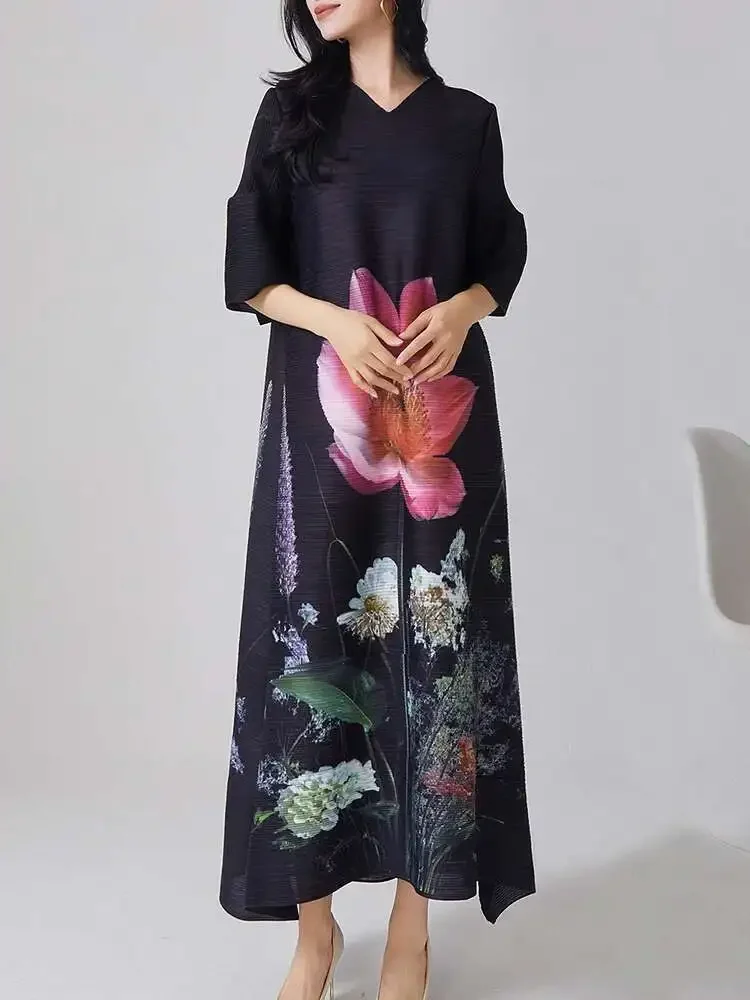 2025 Summer New Miyake Fashion Casual Evening Party Pleated Long Dresses Women's V Neck Half Sleeve A-Line Loose Pullover 
2025 Summer New Miyake Fashion Casual Evening Party Pleated Long Dresses Women's V Neck Half Sleeve A-Line Loose Pullover