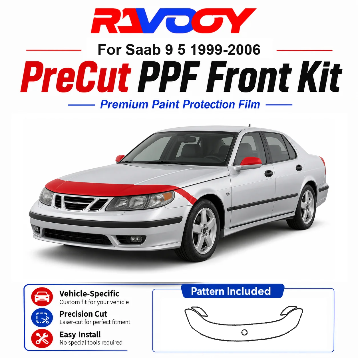 8.5mil TPU Precut PPF Kit For Saab 9 5 1999-2006 - Hood, Partial Fenders & Full Mirror Set - Self-Healing Gloss Clear Bra Film
8.5mil TPU Precut PPF Kit For Saab 9 5 1999-2006 - Hood, Partial Fenders & Full Mirror Set - Self-Healing Gloss Clear Bra Film