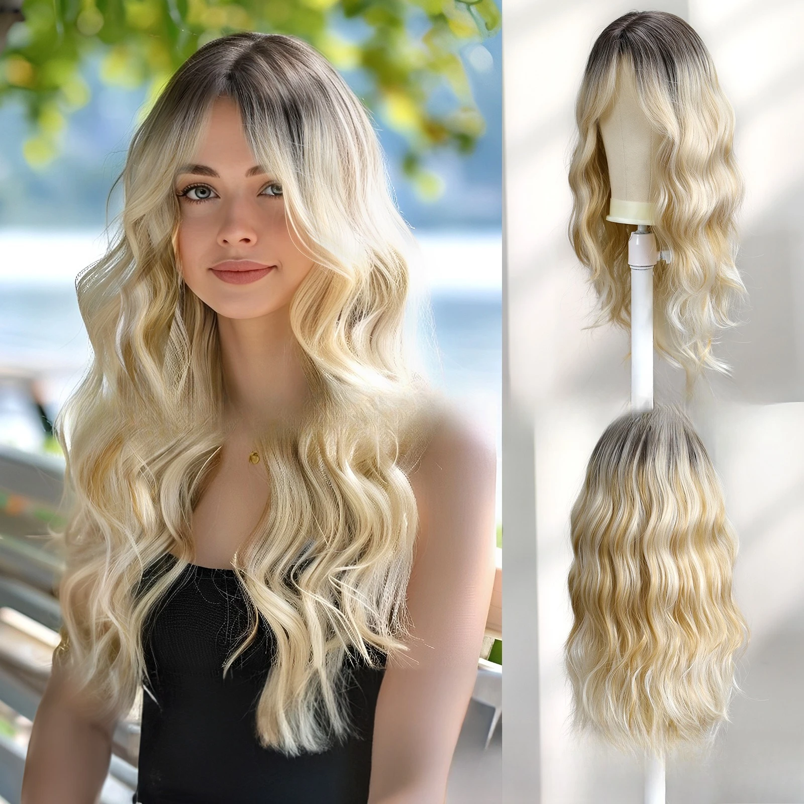 Hot sale platinum head gradual change wig full head cover medium bangs long curly hair chemical fiber women head cover hair
Hot sale platinum head gradual change wig full head cover medium bangs long curly hair chemical fiber women head cover hair