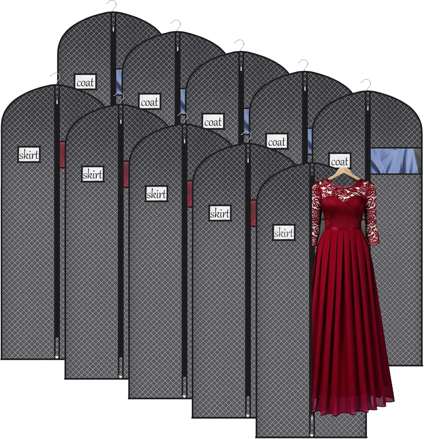 Легкий чехол для одежды 60 дюймов с прозрачным окном и держателем для бирки, для платьев, костюмов, пальто - 10 штук, черный
Легкий чехол для одежды 60 дюймов с прозрачным окном и держателем для бирки, для платьев, костюмов, пальто - 10 штук, черный