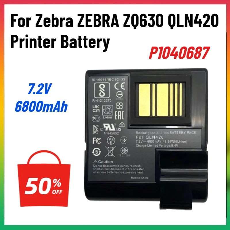 High-Quality 6800mAh 7.2V P1040687 Li-Ion Rechargeable Battery for Zebra ZEBRA ZQ630 QLN420 Printer A-grade Battery Cell
High-Quality 6800mAh 7.2V P1040687 Li-Ion Rechargeable Battery for Zebra ZEBRA ZQ630 QLN420 Printer A-grade Battery Cell