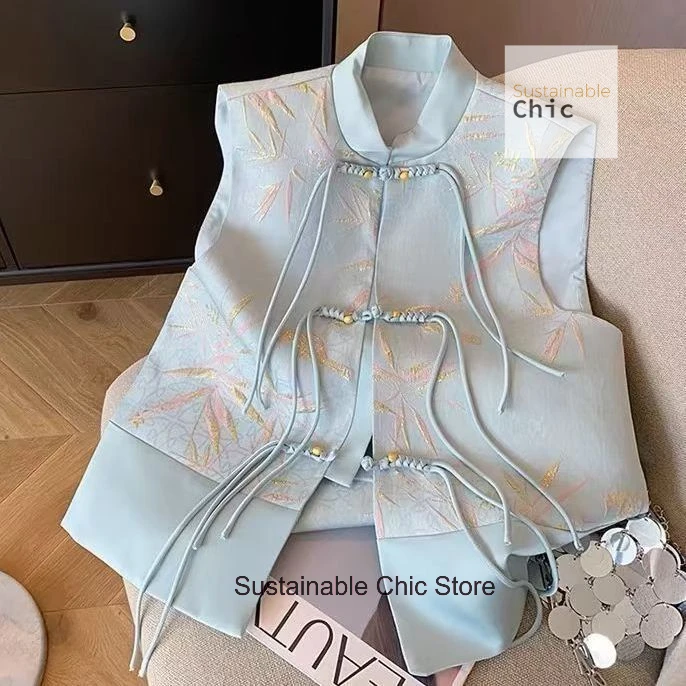 New Chinese blue gold silk jacquard tassel vest women's spring and summer new high-grade wild national wind wearing vest tops
New Chinese blue gold silk jacquard tassel vest women's spring and summer new high-grade wild national wind wearing vest tops