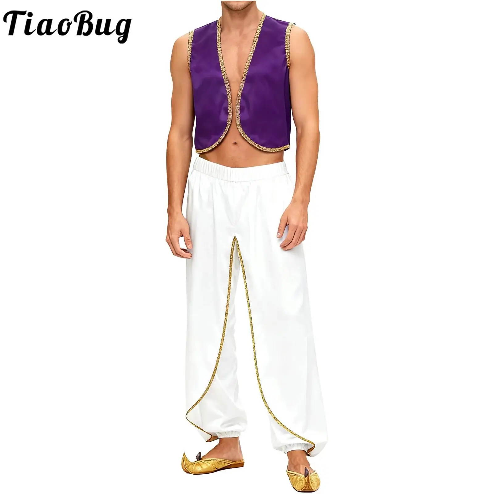Fantasy Myth Prince Aladins Costumes for Men Sleeveless Vest And Baggy Pants Stage Outfits for Halloween Themed Party Cosplay
Fantasy Myth Prince Aladins Costumes for Men Sleeveless Vest And Baggy Pants Stage Outfits for Halloween Themed Party Cosplay