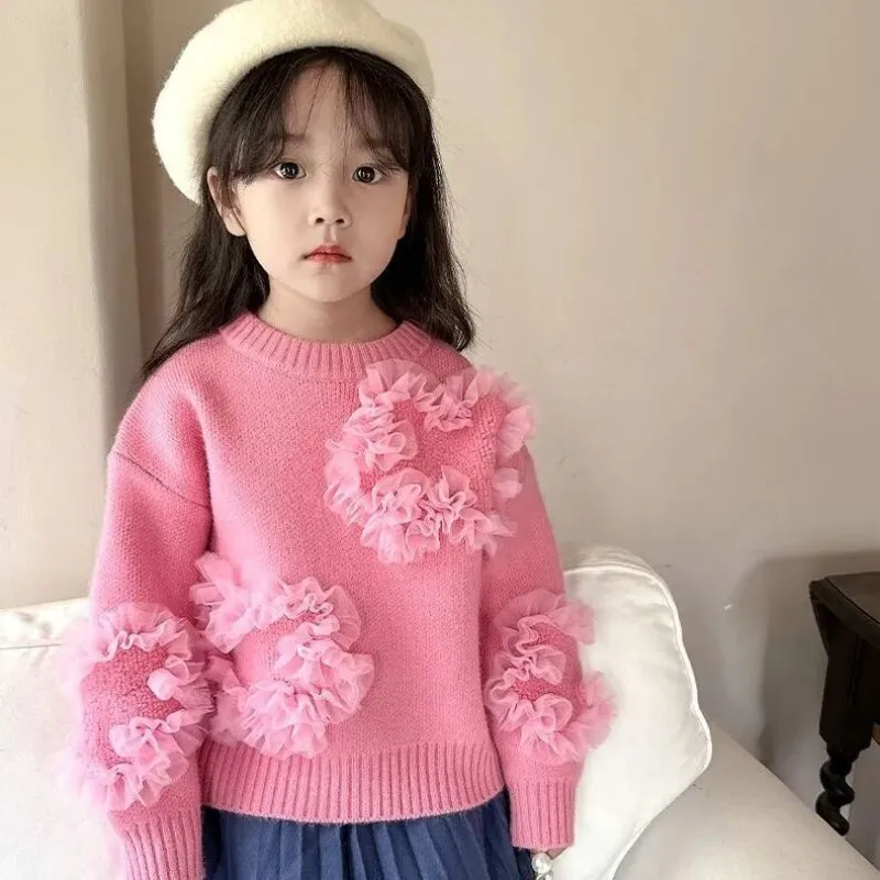 Girls' lace sweater autumn and winter new style children's baby Korean version western-style knitted sweater top
Girls' lace sweater autumn and winter new style children's baby Korean version western-style knitted sweater top
