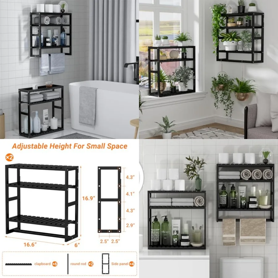 Towel Rack Bathroom Storage Shelves Over The Toilet with Towel Bar 100% Bamboo Adjustable Height Floating Shelf Wall Shower She
Towel Rack Bathroom Storage Shelves Over The Toilet with Towel Bar 100% Bamboo Adjustable Height Floating Shelf Wall Shower She