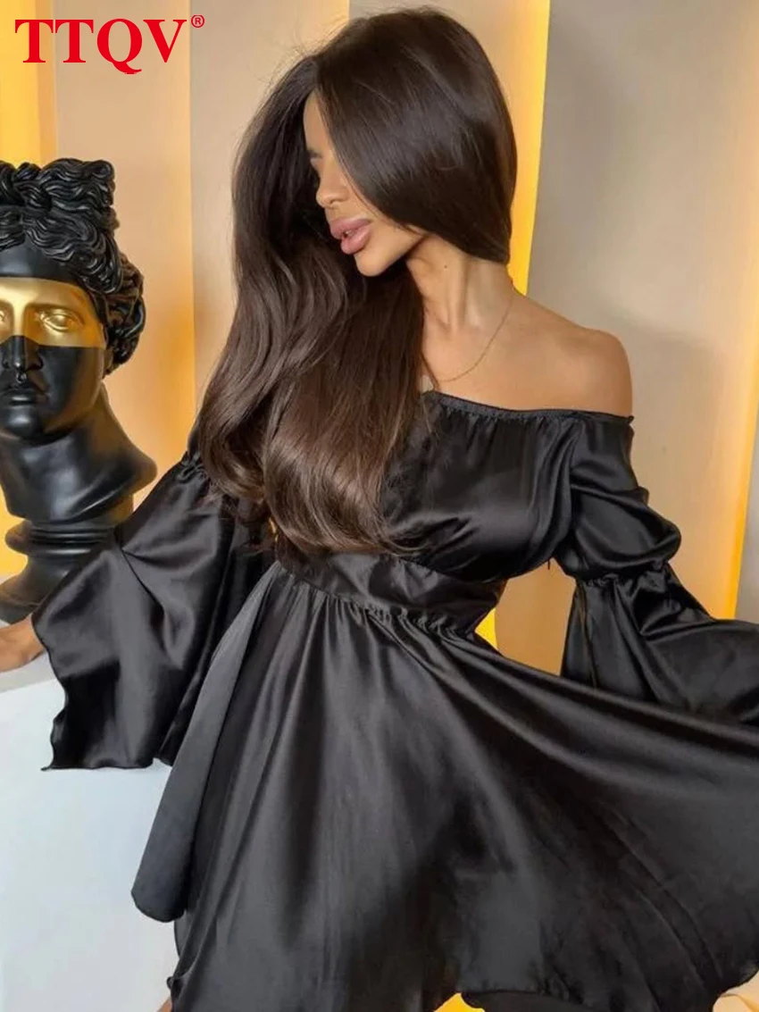 TTQV Sexy Loose Black Satin Women Dress 2026 Fashion Slash Neck Long Sleeve Mini Dresses Elegant High Waist Pleated Female Dress
TTQV Sexy Loose Black Satin Women Dress 2026 Fashion Slash Neck Long Sleeve Mini Dresses Elegant High Waist Pleated Female Dress