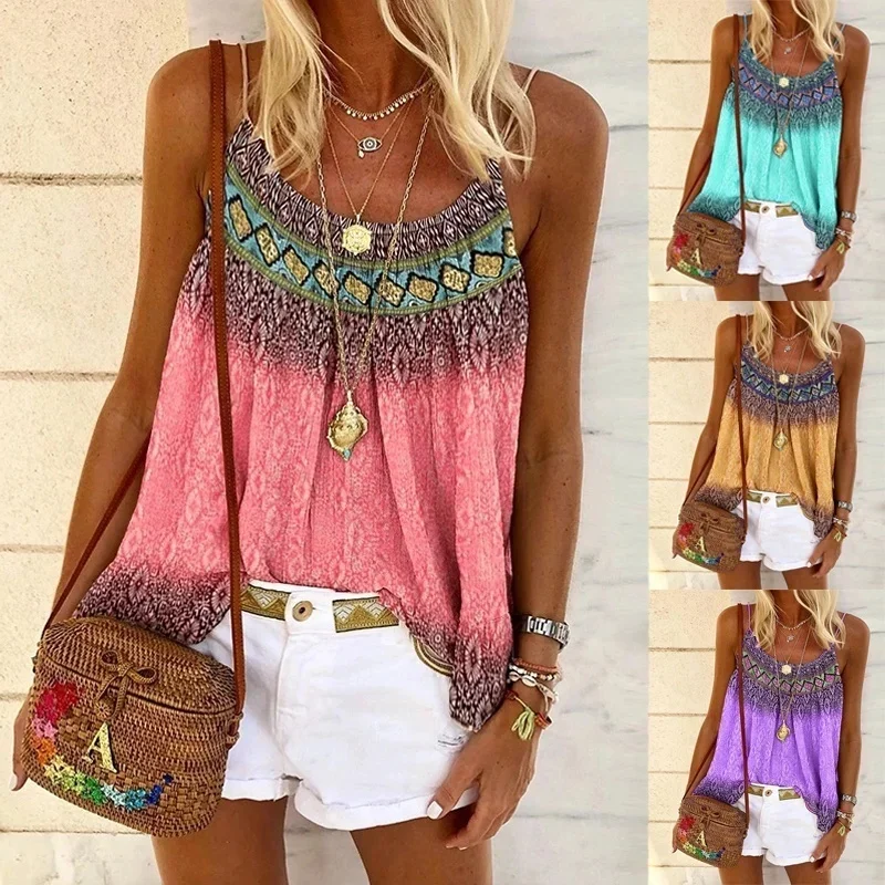 2023 Summer New Women Fashion Casual Strap Tank Top Loose Beach Shirt Sleeveless Print Beach T-Shirt Top Bohemian Style Clothing
2023 Summer New Women Fashion Casual Strap Tank Top Loose Beach Shirt Sleeveless Print Beach T-Shirt Top Bohemian Style Clothing