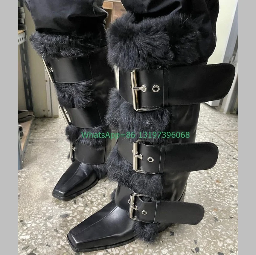 Lady Punk Style Squre Toe Buckle Strap Boots Footwear Retro Muti-Buckle Strap Fur Runway Gothic Style Boots Wedges Heel Size 46
Lady Punk Style Squre Toe Buckle Strap Boots Footwear Retro Muti-Buckle Strap Fur Runway Gothic Style Boots Wedges Heel Size 46