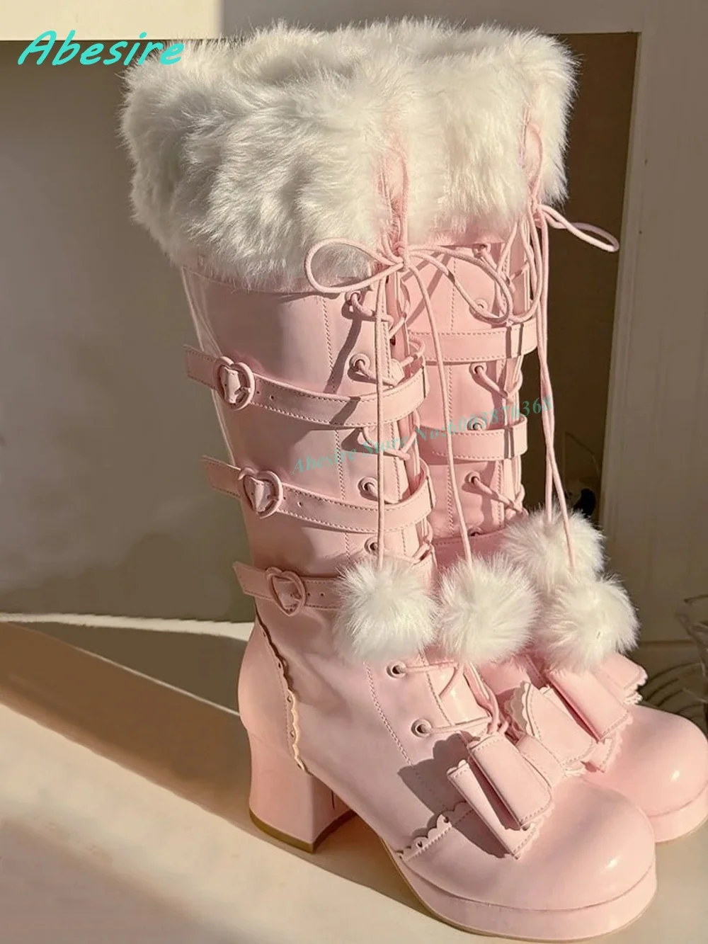 Brown Leather Fluffy Fur Knee‑High Boots Round Toe Lace‑Up Chunky Heels Women's Boots Sweet Lolita Winter Sweet Fashion Shoes
Brown Leather Fluffy Fur Knee‑High Boots Round Toe Lace‑Up Chunky Heels Women's Boots Sweet Lolita Winter Sweet Fashion Shoes