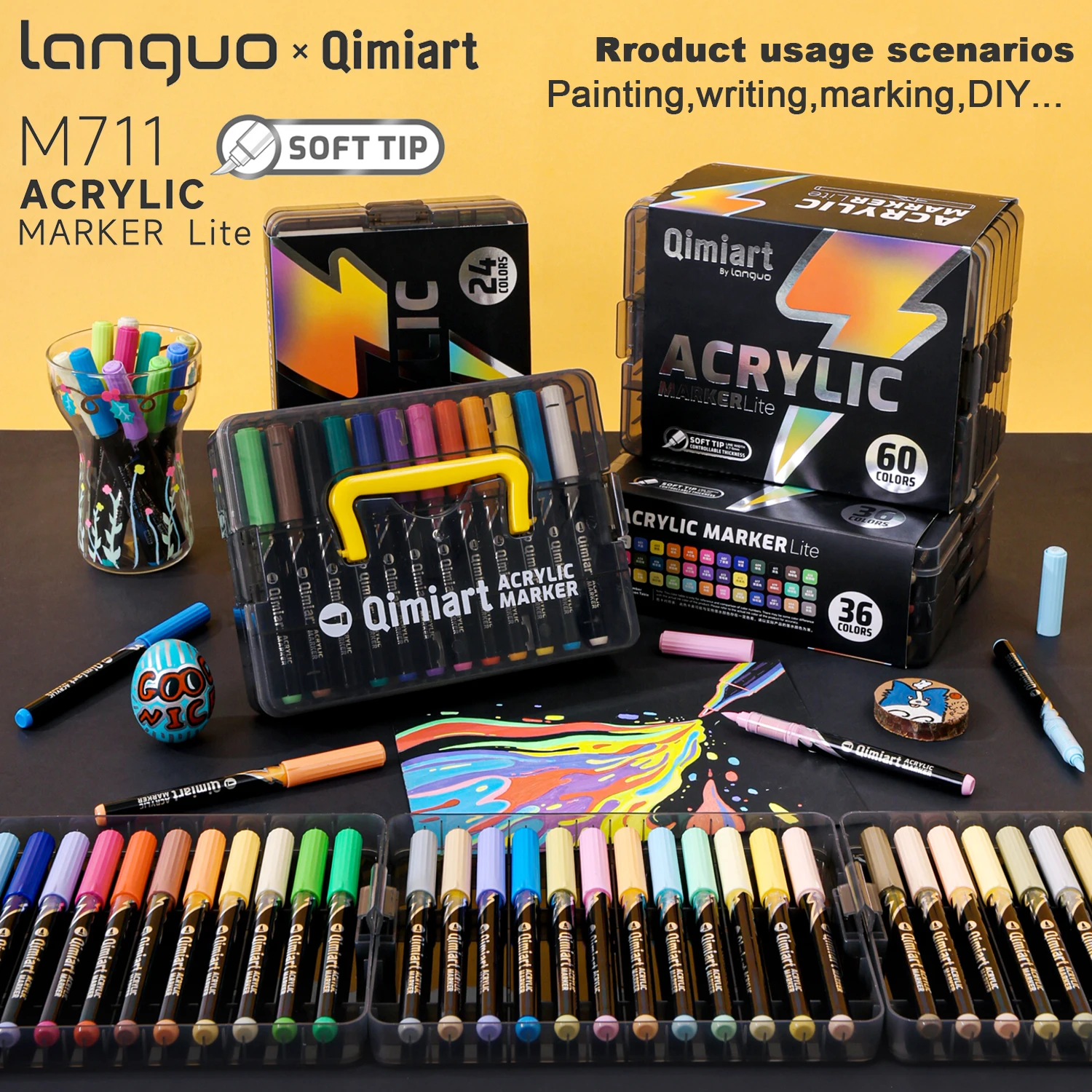 Blue Fruit × Qimiart M711 Soft-Tip Direct Liquid Acrylic Marker, Available in 24/36/60 Colors, Elastic Soft Tip with Controllable Line Width of 0.7-5mm, Built-In Metal Stirring Particles for Smooth Ink Output, High Coverage, Color Clarity on Black Paper T
Blue Fruit × Qimiart M711 Soft-Tip Direct Liquid Acrylic Marker, Available in 24/36/60 Colors, Elastic Soft Tip with Controllable Line Width of 0.7-5mm, Built-In Metal Stirring Particles for Smooth Ink Output, High Coverage, Color Clarity on Black Paper T
