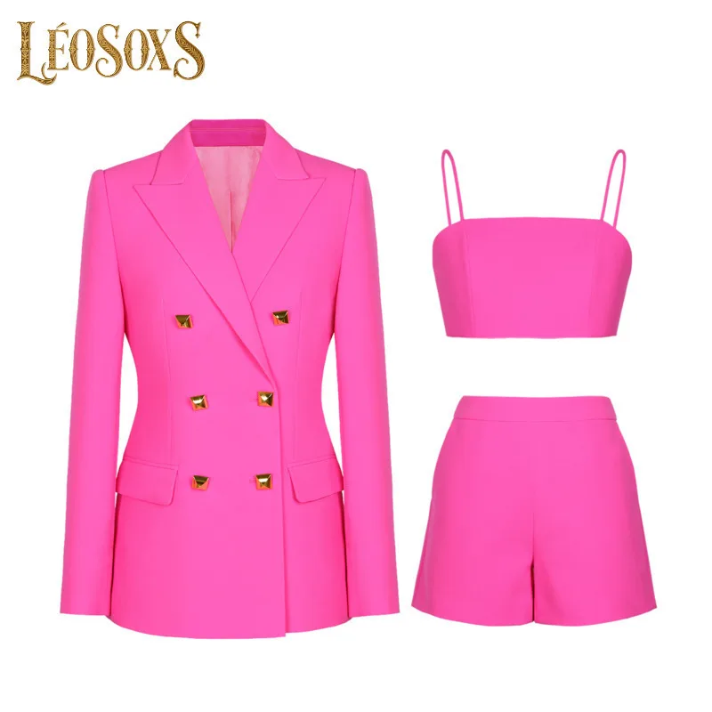 LEOSOXS женский роскошный комплект из трех предметов с шортами, неоновый розовый и акценты с шипами для элегантного ночного вида, стильный вид 2025
LEOSOXS женский роскошный комплект из трех предметов с шортами, неоновый розовый и акценты с шипами для элегантного ночного вида, стильный вид 2025