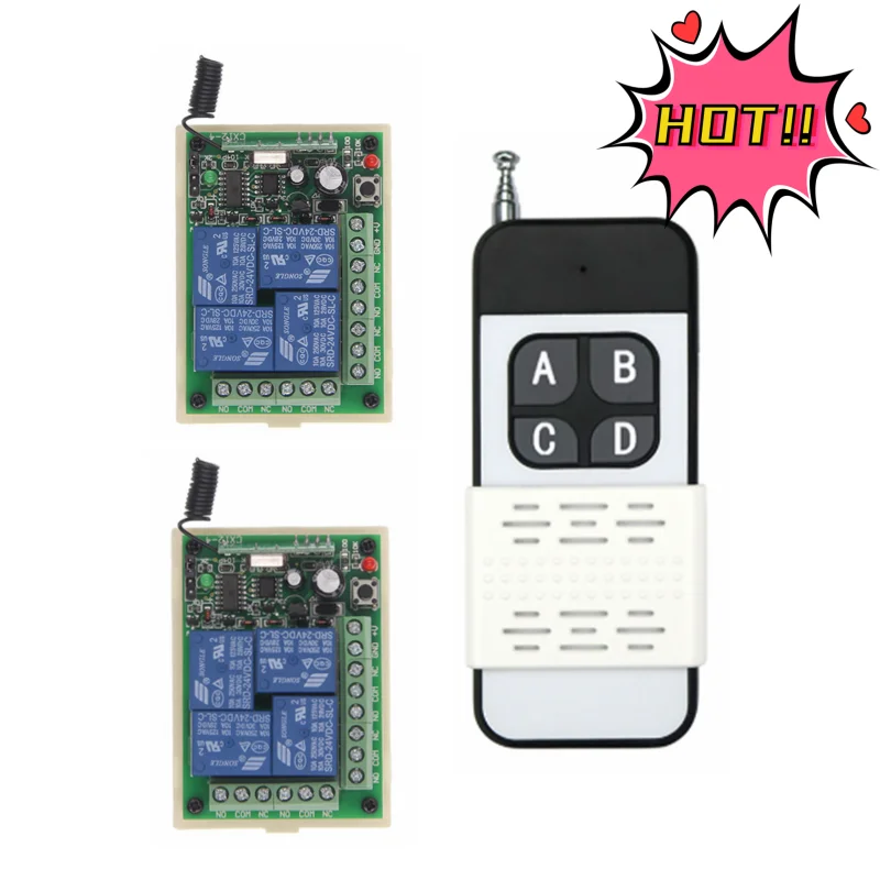 433Mhz Remote Control Wireless Switch DC12V 24V 4CH RF Relay Receiver Is Used For Parking Lot Barrier Poles And Motor Switches 
433Mhz Remote Control Wireless Switch DC12V 24V 4CH RF Relay Receiver Is Used For Parking Lot Barrier Poles And Motor Switches