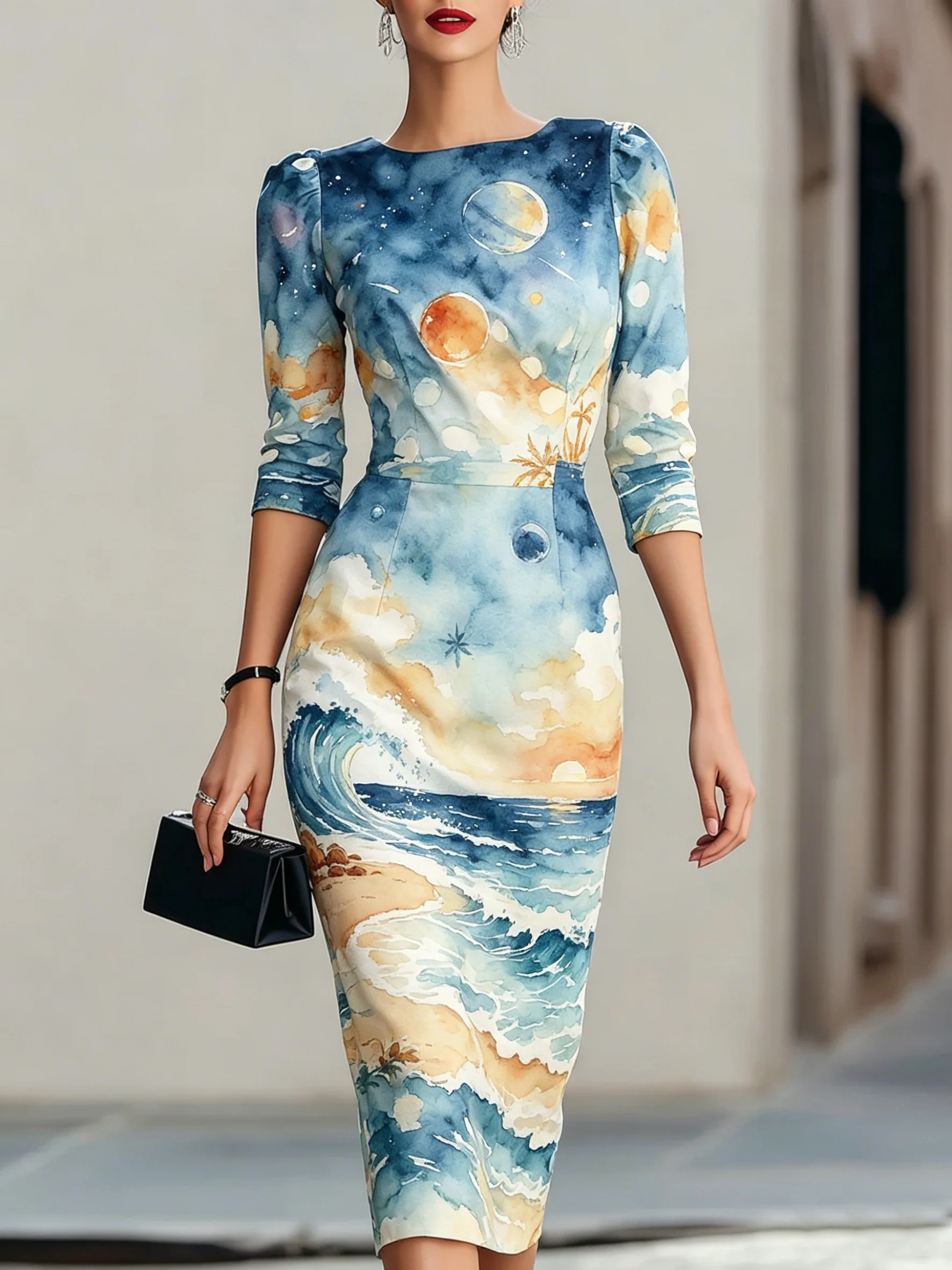 Women's Vintage Print Bodycon Midi Dress For Women Summer Round Three Quarter Sleeve Pencil DressElegant Casual Party Clothing
Women's Vintage Print Bodycon Midi Dress For Women Summer Round Three Quarter Sleeve Pencil DressElegant Casual Party Clothing