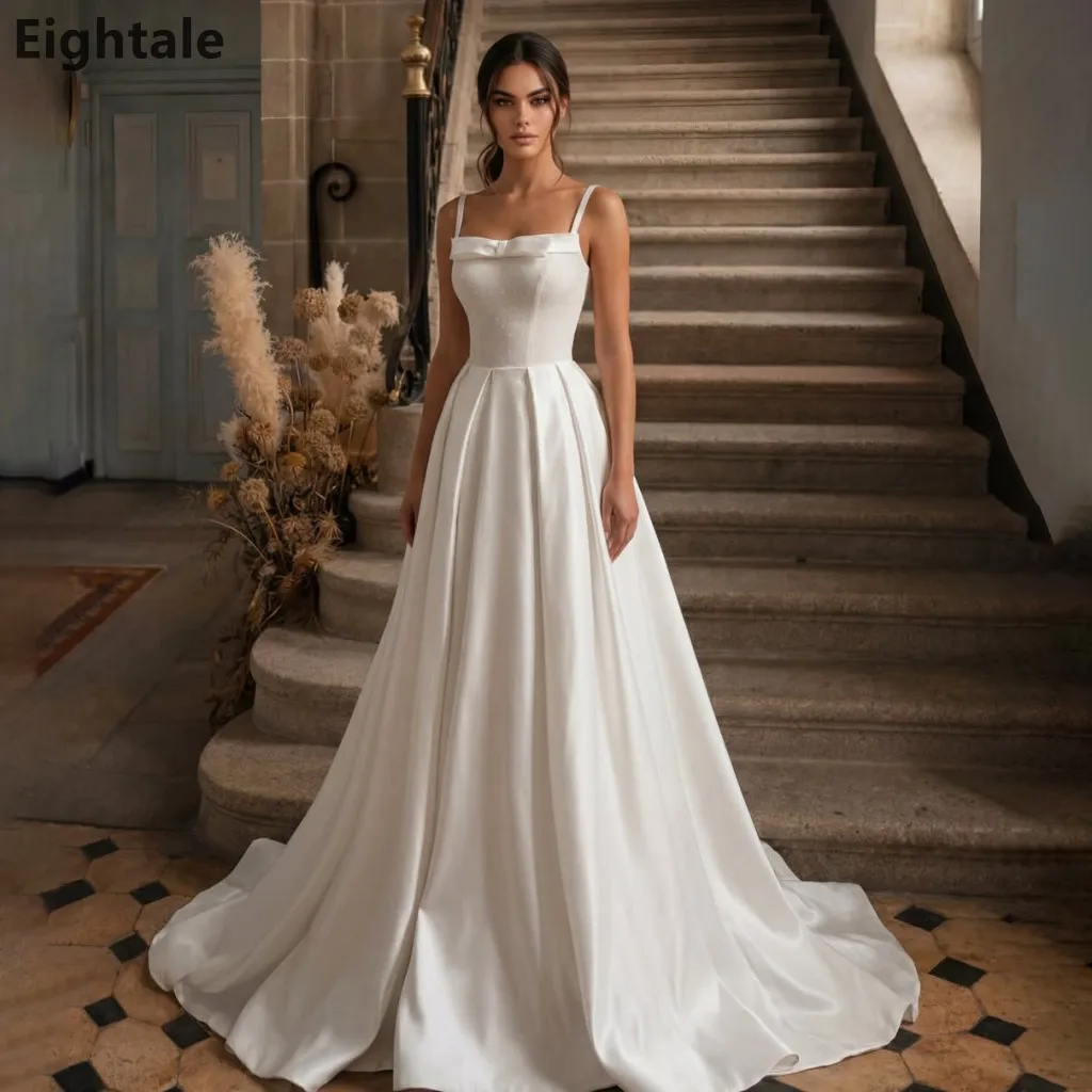 Eightale Luxury A Line Ivory Spaghetti Strap Wedding Dresses 2026 Bridal Gowns Satin Bow Detail Robe De Mariage Customized
Eightale Luxury A Line Ivory Spaghetti Strap Wedding Dresses 2026 Bridal Gowns Satin Bow Detail Robe De Mariage Customized