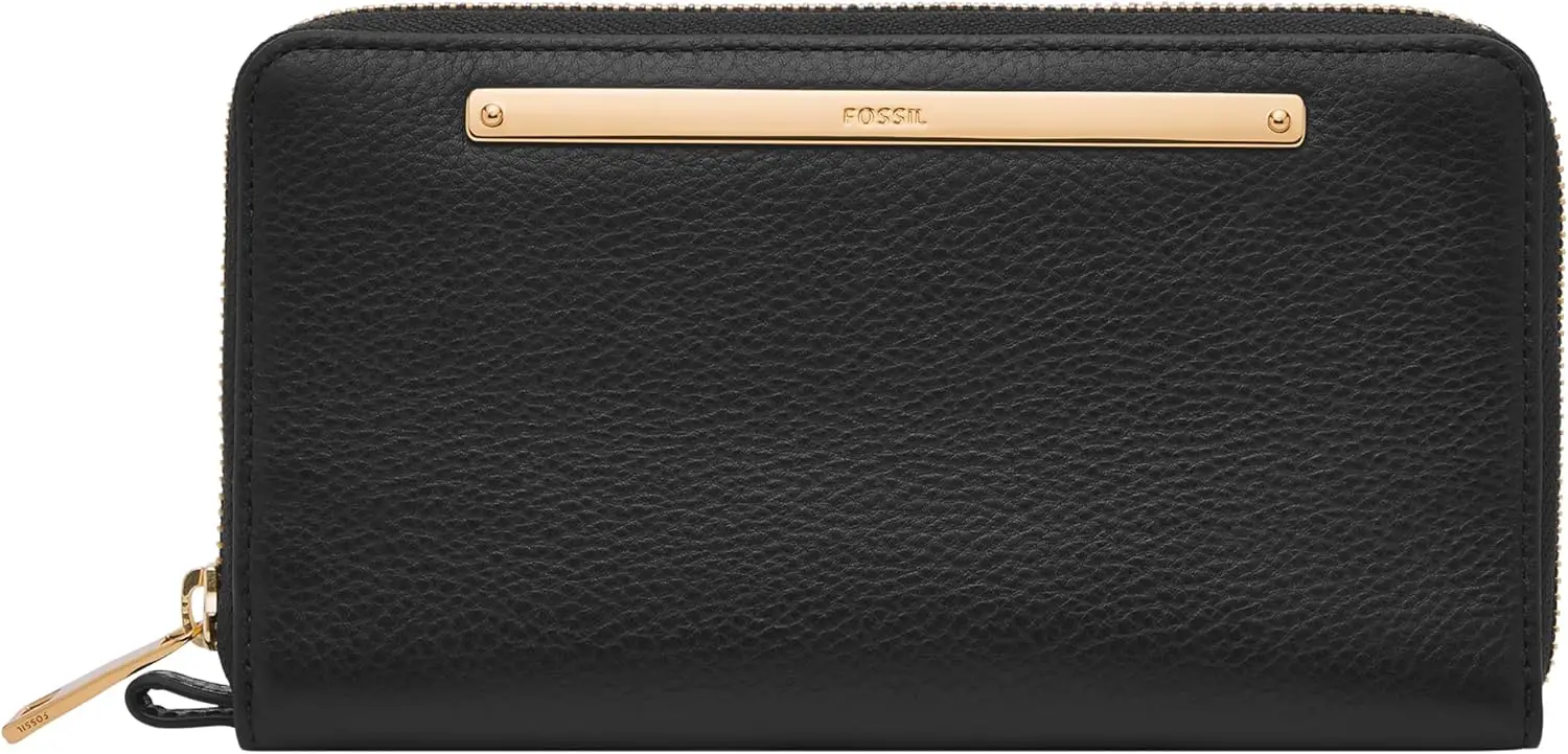 Women's Leather Zip Around Clutch Wallet with Wristlet Strap, Black
Women's Leather Zip Around Clutch Wallet with Wristlet Strap, Black