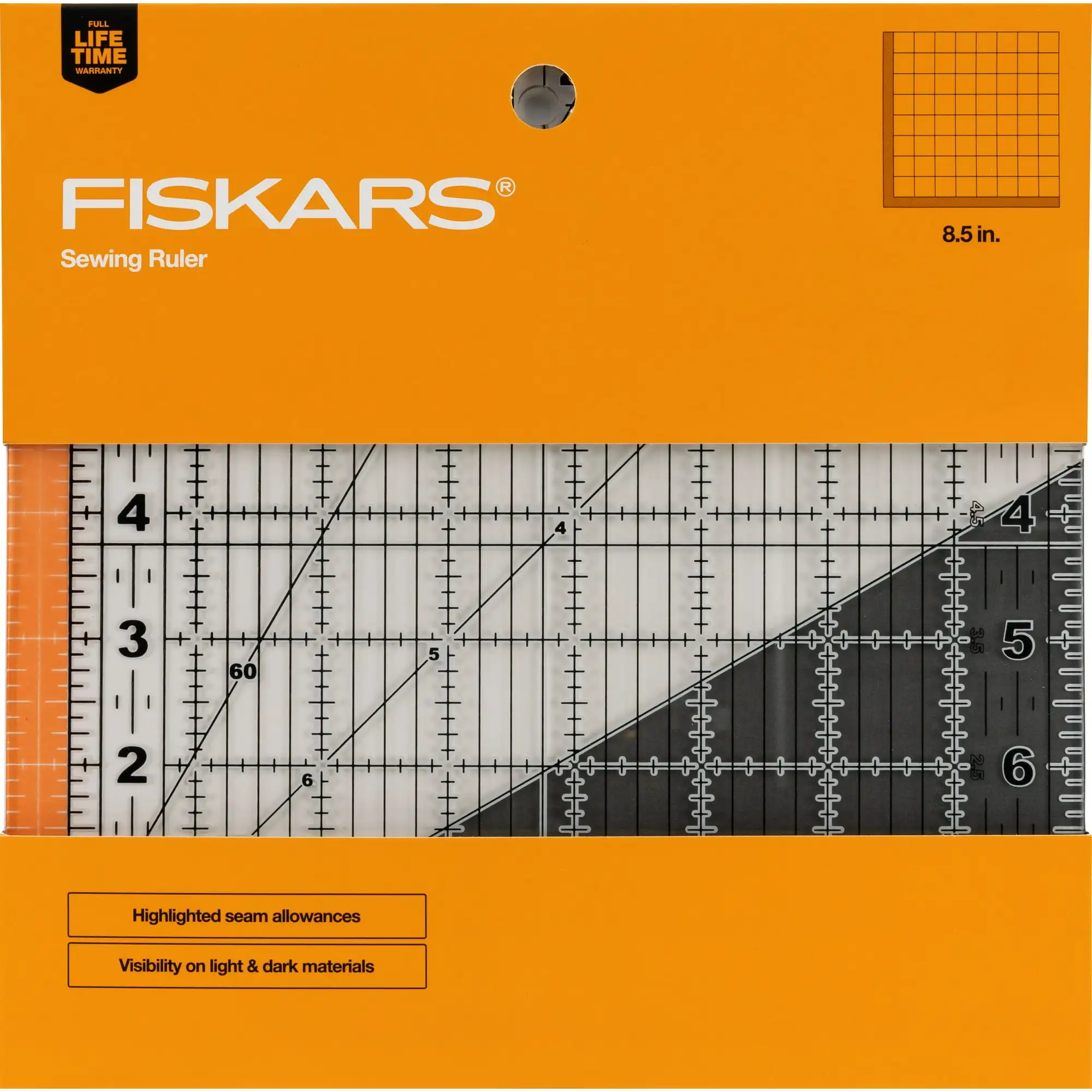 Fiskars 8.5in x 8.5in Square Sewing Ruler, Measuring Tool, Durable 3mm thick clear acrylic, Center 45-degree bias line
Fiskars 8.5in x 8.5in Square Sewing Ruler, Measuring Tool, Durable 3mm thick clear acrylic, Center 45-degree bias line