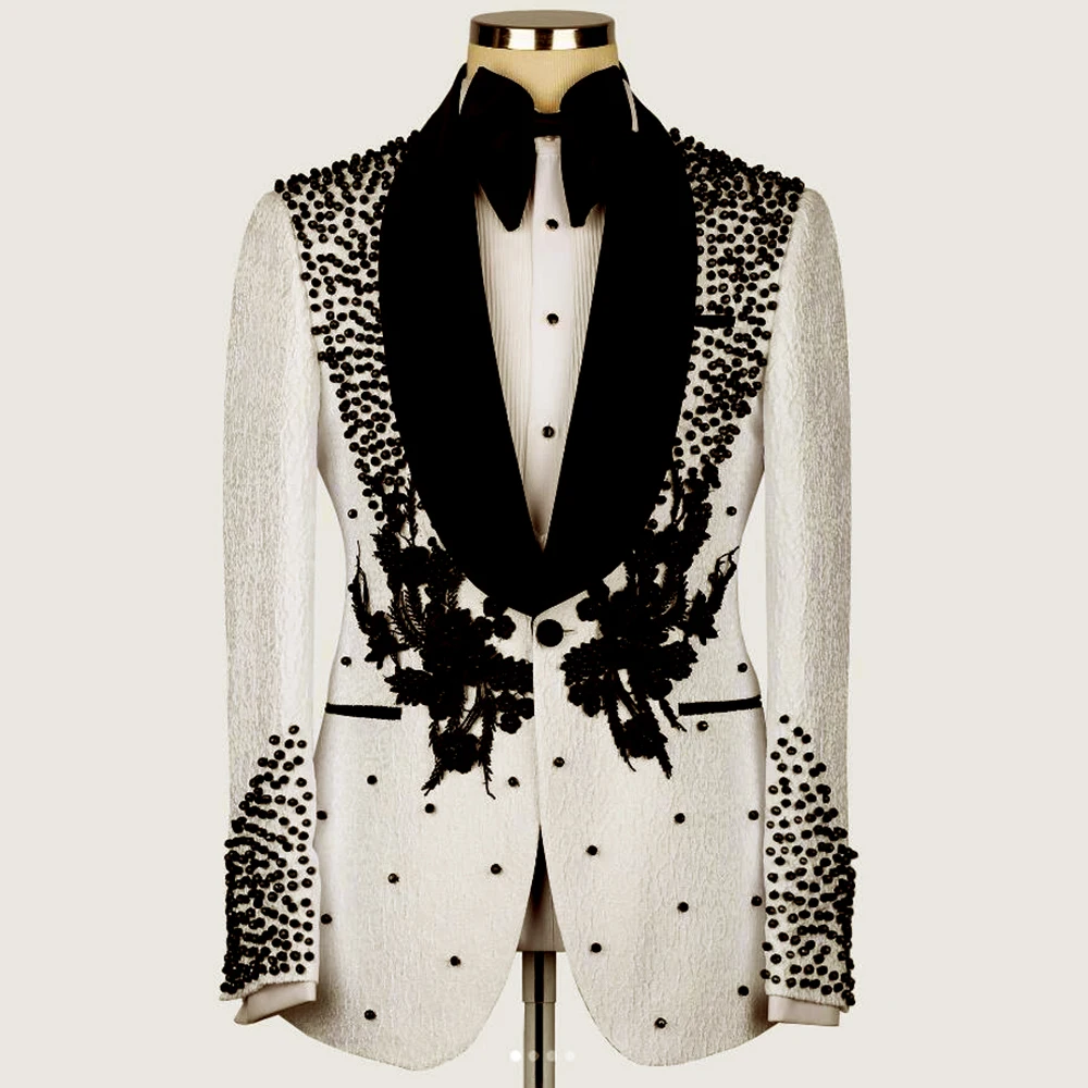 Black Pearls Appliques Beaded Wedding Suits For Men Slim Fit Black Shawl Lapel Jacket Pants 2 Pieces Groom Tuxedos Man Clothing
Black Pearls Appliques Beaded Wedding Suits For Men Slim Fit Black Shawl Lapel Jacket Pants 2 Pieces Groom Tuxedos Man Clothing