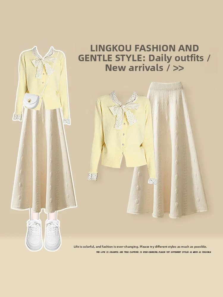 Korean Style Knitted Set Women's Beautiful Age-Defying plus Size Cardigan And Elegant Half-length Skirt Two-piece Suit
Korean Style Knitted Set Women's Beautiful Age-Defying plus Size Cardigan And Elegant Half-length Skirt Two-piece Suit