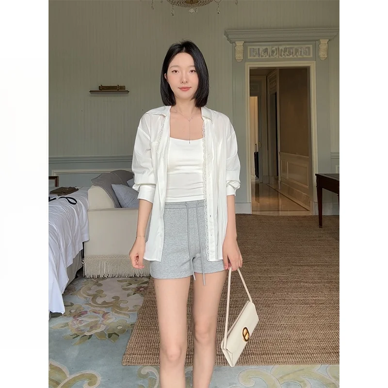Slimming V-Ne Loose Casual Lace Trim irt Women's Summer Basic Match ort Pants Faion Set Coogee Nine Nine Woolen Cloth
Slimming V-Ne Loose Casual Lace Trim irt Women's Summer Basic Match ort Pants Faion Set Coogee Nine Nine Woolen Cloth