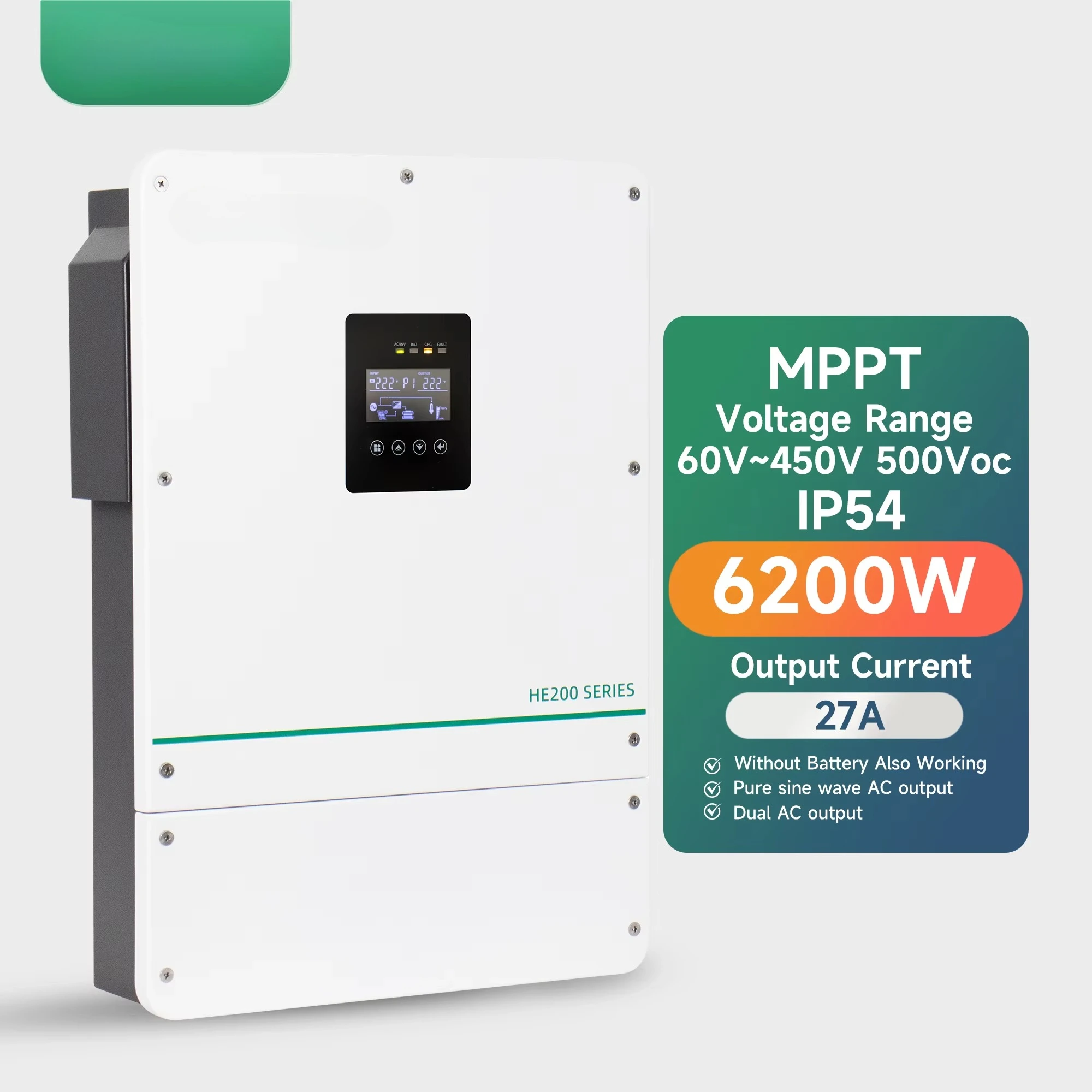 Smart 6kW 48V Built-in MPPT Pure Sine Wave Waterproof Inverter, Off-grid Hybrid Solar Inverter Rating IP54
Smart 6kW 48V Built-in MPPT Pure Sine Wave Waterproof Inverter, Off-grid Hybrid Solar Inverter Rating IP54