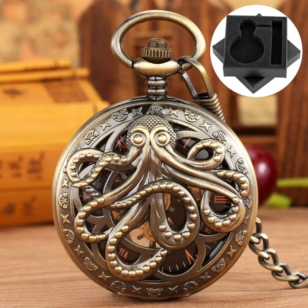 Винтажные карманные часы в стиле стимпанк с осьминогом, механические карманные часы с ручным заводом и римскими цифрами, циферблат, подвеска-цепочка, часы, подарок для мужчин
Винтажные карманные часы в стиле стимпанк с осьминогом, механические карманные часы с ручным заводом и римскими цифрами, циферблат, подвеска-цепочка, часы, подарок для мужчин
