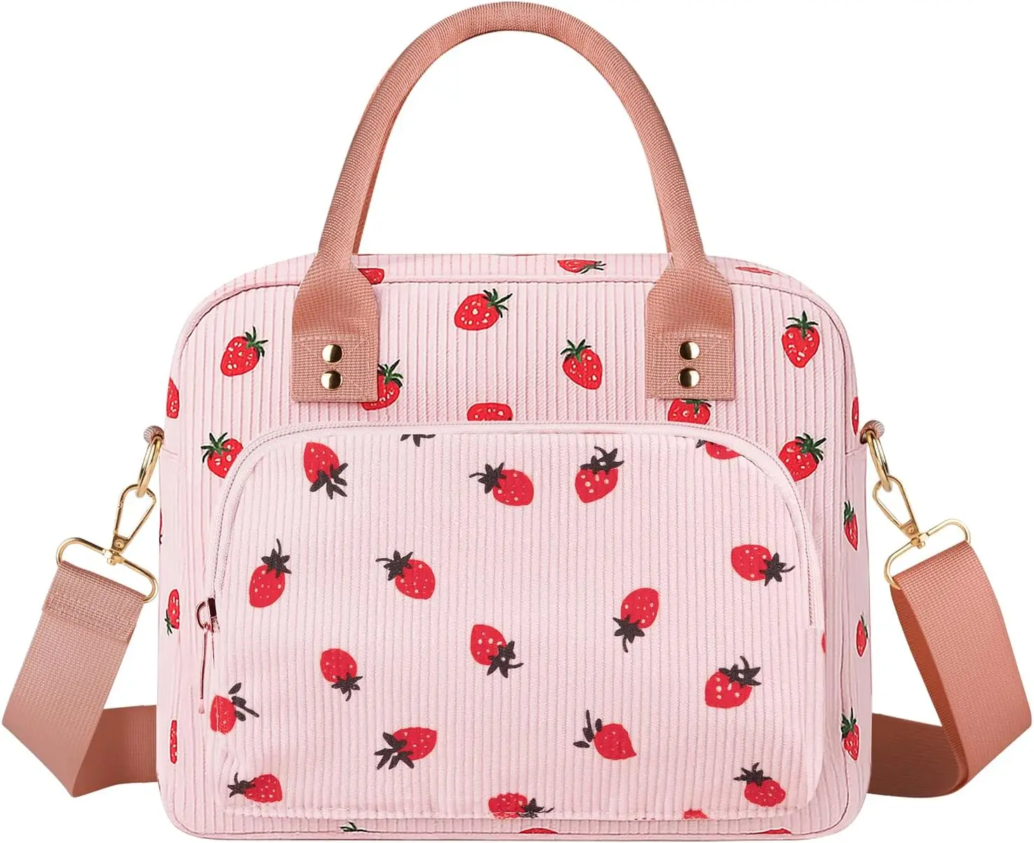 Large Insulated Lunch Bag for Women - Cute Pink Strawberry Corduroy Tote with Shoulder Strap, 11.5L
Large Insulated Lunch Bag for Women - Cute Pink Strawberry Corduroy Tote with Shoulder Strap, 11.5L