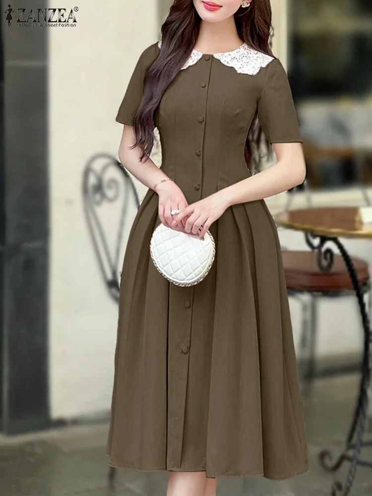 Casual Loose Maxi Dress Women Elegant Lace Patchwork Sundress Vestidos Solid Summer Short Sleeve Robe ZANZEA 2025 Fashion
Casual Loose Maxi Dress Women Elegant Lace Patchwork Sundress Vestidos Solid Summer Short Sleeve Robe ZANZEA 2025 Fashion