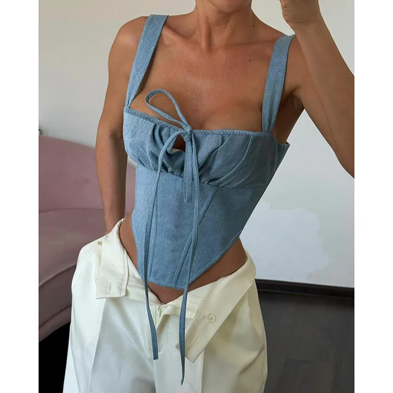 Sexy All-match Corset Top Women Square Collar Slim T-shirt Imitation Denim Short Tank Tops Streetwear Blue Camisole Y2k Clothes
Sexy All-match Corset Top Women Square Collar Slim T-shirt Imitation Denim Short Tank Tops Streetwear Blue Camisole Y2k Clothes