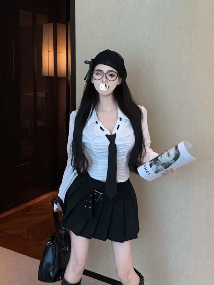 Korean Sweet Ruched Slim Fit with Belt Shirt Women+ Y2k High Waist Pleated A-line Skirts 2025 Summer New Two Piece Sets
Korean Sweet Ruched Slim Fit with Belt Shirt Women+ Y2k High Waist Pleated A-line Skirts 2025 Summer New Two Piece Sets