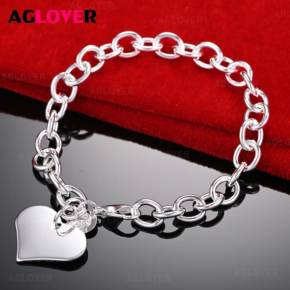 AGLOVER 925 Sterling Silver Smooth Heart Brand Chain Bracelet Women Charm Fashion Wedding Jewelry
AGLOVER 925 Sterling Silver Smooth Heart Brand Chain Bracelet Women Charm Fashion Wedding Jewelry