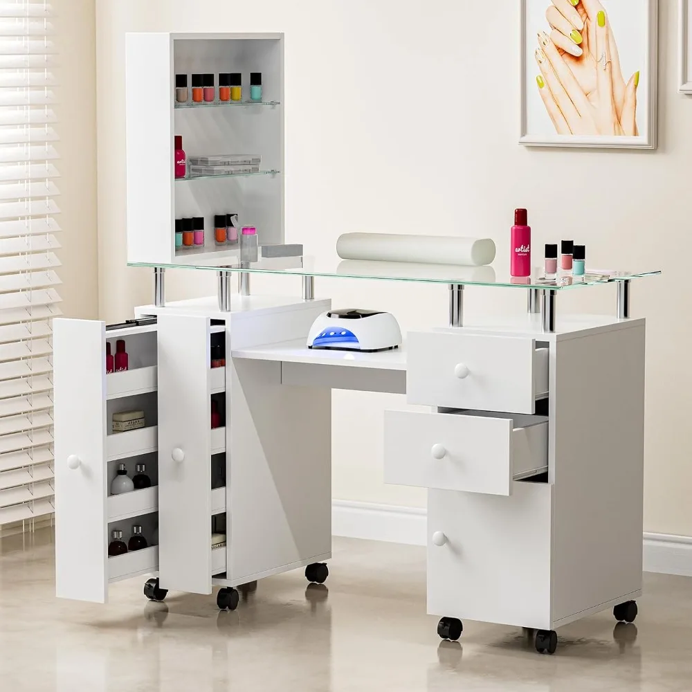 Manicure Table Nail Desk for Nail Tech, Glass Top Nail Table Station Acetone Resistant w/Storage Drawers & Open Shelves,
Manicure Table Nail Desk for Nail Tech, Glass Top Nail Table Station Acetone Resistant w/Storage Drawers & Open Shelves,