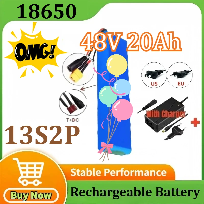 New 48V 20Ah 18650 13S2P Lithium Battery Packs for 54.6V Built-in Bms with Charger for XT60 +DC /T+DC Plug High Power Battery
New 48V 20Ah 18650 13S2P Lithium Battery Packs for 54.6V Built-in Bms with Charger for XT60 +DC /T+DC Plug High Power Battery