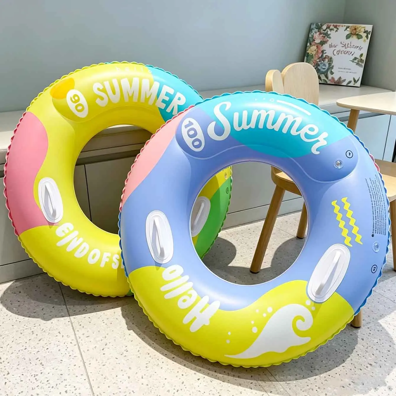 Inflatable Swim Ring with Handles, Thickened PVC Pool Float Tube for Adults, Colorful Hello Summer Print Water Ring
Inflatable Swim Ring with Handles, Thickened PVC Pool Float Tube for Adults, Colorful Hello Summer Print Water Ring