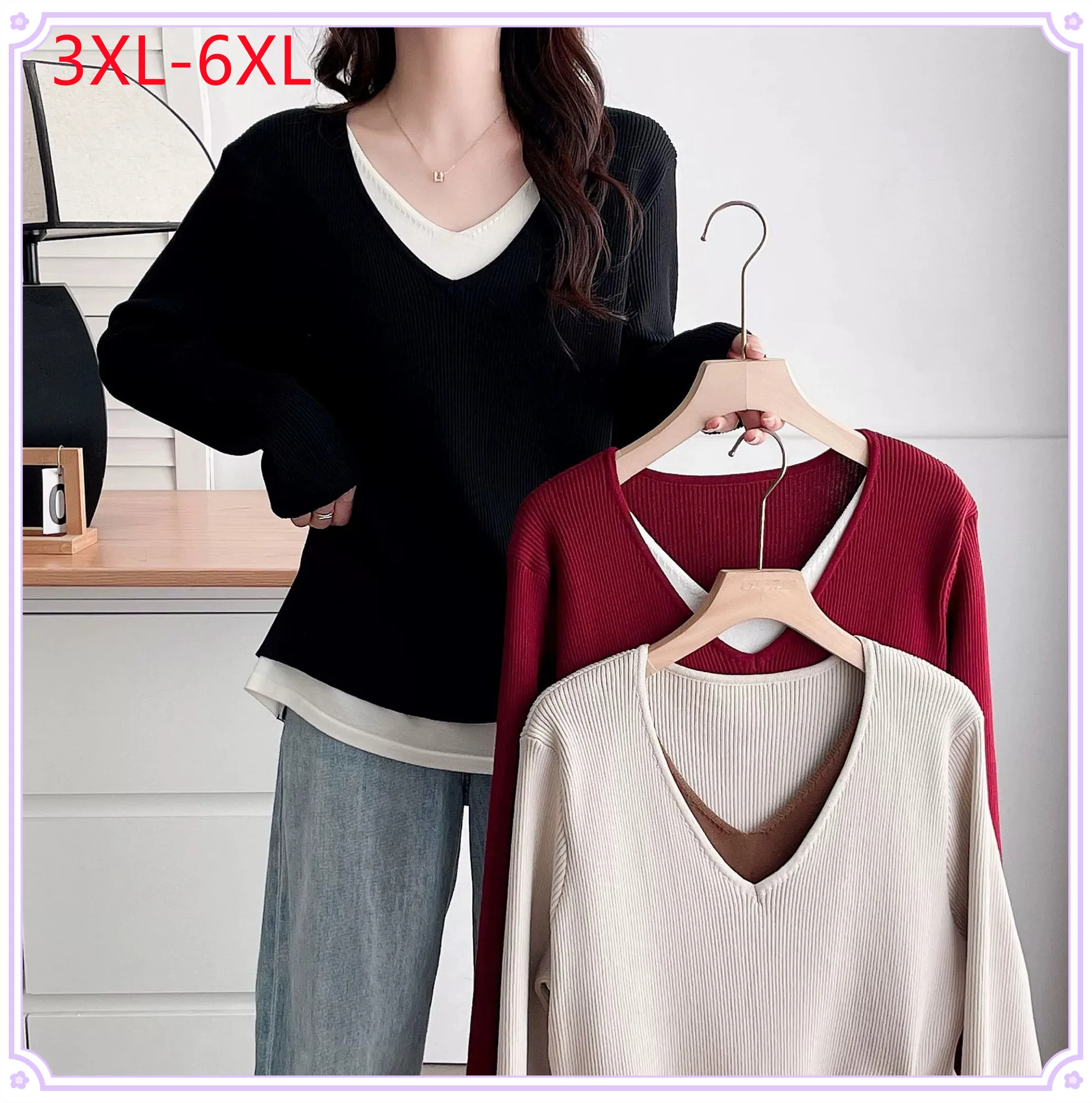 New 2025 Ladies Spring Autumn Plus Size Tops For Women Large Size Long Sleeve V-neck Knitwear Coat 3XL 4XL 5XL 6XL
New 2025 Ladies Spring Autumn Plus Size Tops For Women Large Size Long Sleeve V-neck Knitwear Coat 3XL 4XL 5XL 6XL