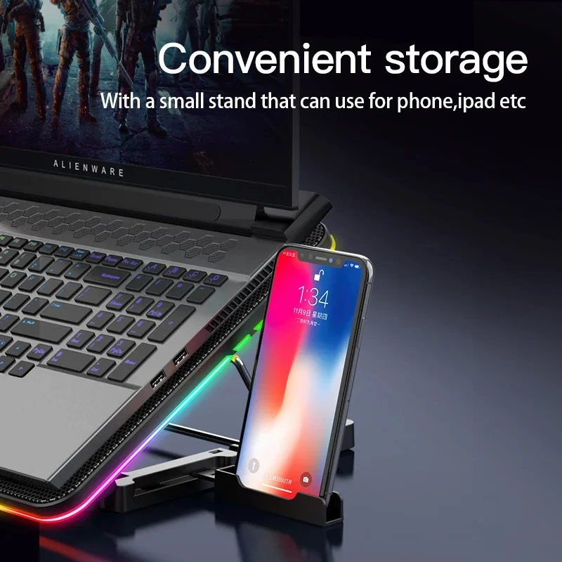 RGB Gaming Laptop Stand Fan Cooler Notebook Stand Holder 6 fans Cooling Fan Base Universal Laptop Cooling Bracket phone holder
RGB Gaming Laptop Stand Fan Cooler Notebook Stand Holder 6 fans Cooling Fan Base Universal Laptop Cooling Bracket phone holder